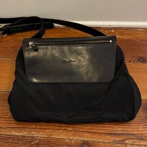 Vintage Ralph Lauren Purple Label Black Leather & Nylon Crossbody Bag Damaged